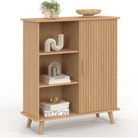 Credenza con 3 ripiani e armadio 70 cm JULIETTE effetto doghe in legno