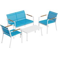 Set Giardino 4 Posti Divano, Poltrone, Tavolo in Metallo, Blu.