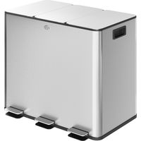 Poubelle de cuisine acier inoxydable 3 compartiments 3x15L avec pédales, fermeture douce, seau amovible, argent