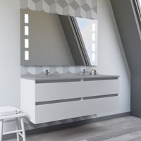 Doppelwaschbecken 140 cm ARLEQUIN mit Prestige-Spiegel - Graues Waschbecken - Graue Querstangen