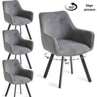 Wokaka Set di 4 sedie, girevoli a 360°, moderne sedie da pranzo, schienale alto con motivo a rombi, rivestimento in lino, grigio scuro