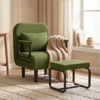 Fabulcozy Divano letto 4 in 1 in lino con poggiapiedi e braccioli in metallo per soggiorno – 184x60 cm, verde