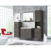 Bratex – Ensemble de meubles de salle de bain MALO – Meuble vasque avec évier 47,5 x 60 x 30 cm – Armoire haute 131,5 x 30 x 30 cm – Couleur cave à vin