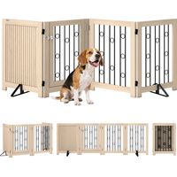 Vrijstaande huisdierpoort, hondenpoort met deur, 4 panelen, voor hal, trap, deurkozijn, MDF, staal
