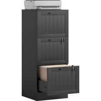 3 Drawer Filing Cabinet with Lock, Office Storage Cabinet with Adjustable Hanging Bars for A4 Letter Size Files, Black