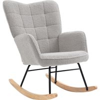 Poltrona a Dondolo Imbottita Legno Acciaio Rivestimento Bouclé Grigio 71x98x101 cm