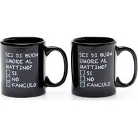 Più Forty +40 Set 2 Tazzine 12 Cl Ceramica Stampa "Sei di Buon Umore..." Nero