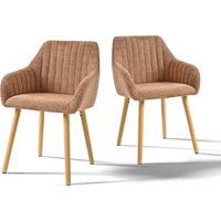 Minimalist dining chairs with comfortable backrests, ergonomic armrests and sturdy wooden legs – Set of 2 - Brown-Chenille
