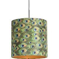 Pendant Light with Velvet Shade Peacock with Gold 40 cm - Combi