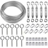 Stainless Steel Hanging Rope Set, 30m/2mm Coated Stainless Steel Cable with M5 Tensioners, 2mm Wire Rope Set for Climbing Plants, Clothesline, Guardrail, Railing Cable