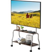 FLASIDU Mobiler TV-Ständer, 360° drehbare Rollen, zweistöckige Holzablagen, Tragkraft 50 kg, geeignet für Fernseher von 32 bis 75 Zoll, 85 × 32 × 112 cm