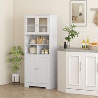 Armoire haute avec placards et étagères ouverts, portes vitrées, étagères réglables et système anti-basculement, 60 x 30 x 145,5 cm