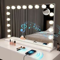 GBLY Espejo de Maquillaje Hollywood Bluetooth 18 Lamparas 3 Modos Musica Tactil Iluminado