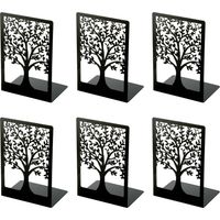 6 Pack Black Metal Book Ends with Tree of Life Design for Office, School, Home, Library, 18 x 12 x 8 cm