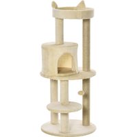 Arbre à chat 104 cm avec plateformes, refuge, poteaux sisal et balle 48x48x104 cm crème