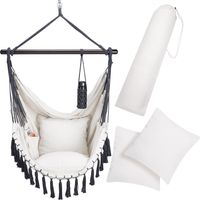 Detex Silla Colgante Interior Exterior Hamaca Columpio de Algodón 2 Cojines XL Portavasos con Flecos Capacidad hasta 150Kg Crema