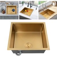 Küchenspüle Edelstahl Spülbecken Waschbecken Spüle Küche Einbauspüle Gold Edelstahlspüle mit Siphon Ab- und Überlaufgarnitur, 68 x 45 cm