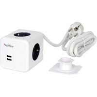 Verlängerungskabel mit 4 Steckdosen + 2 USB-Anschlüssen (2,1 A/5 V), Aura Line Cube-Kabel (1,5 m, 16 A), Montagehalterung