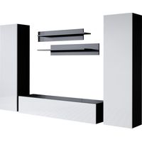 Wohnwand Mediawand Möbel TV TV-Schrank Wohnzimmer Wohnmöbel Anbauwand Möbelkombination Hängend 260cm Luke 7D Schwarz mit Weiß Glanz