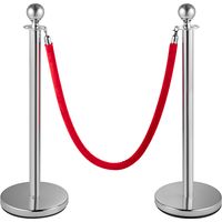 Mophorn Set di gestione della folla in argento da 6 pezzi, pali in acciaio inossidabile con corda retrattile rossa, altezza 38 pollici, adatto per interni ed esterni