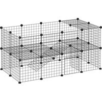 PawHut Valla Metálica para Mascotas Parque Metálica con 36 Paneles Animales Pequeños Desmontable Diseño DIY Negro 146x73x73cm