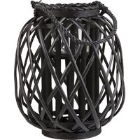 Lanterne au Style Naturel en Bois de Saule peint en Noir pour Intérieur et Extérieur Boho 30 cm Beliani