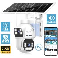 GENBOLT Solaire WiFi Caméra de Surveillance Extérieur AOV Enregistrement 24/7 à Batterie Rechargeable 8W 15600mAh Double Objectif