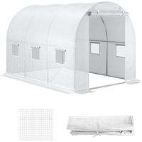 Bâche de Rechange Serre Tunnel 6 m², bâche PE Anti-UV imperméable 6 fenêtres + Porte Enroulable zippée Blanc