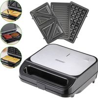 Monzana Piastra Elettrica 3in1 Sandwich Waffle Panini 3 Piastre Intercambiabili Antiaderente 1000W Tostapane BPA free Manico Cool-Touch