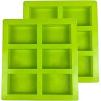 6 stampi in silicone rettangolari, 2 stampi rettangolari per fare sapone, resina, cioccolato, candela e gelatina (verde)