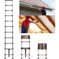 3.2M Telescopic Folding Ladder 10.5FT Multi-Purpose Stainless Steel Telescoping Ladder Extendable Portable Sturdy Loft Ladder with EN131 & CE Standard for Draw Wall Replace Bulb Clean Window Repair Ro