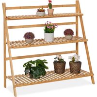 Relaxdays Support pour plantes, bambou, rangement à 3 niveaux, HxLxP : 96 x 99,5 x 37 cm, porte-fleurs pliable, nature