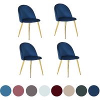 Ensemble de 4 chaises de salle à manger en velours Lucia - Chaises de salle à manger modernes avec rembourrage et dossier incurvé et pieds en bois Pieds - Bleu royal