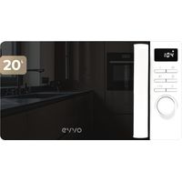 EVVO Microondas M20 White, 20L de Capacidad, Grill 800W, Puerta Efecto Espejo, Multifunción, Función Descongelar, Temporizador 60 Minutos,Display Digital (Acabado Blanco)