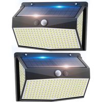 Lot de 2 projecteurs solaires d'extérieur à 318 LED avec détecteur de mouvement, 600 lm, 6 500 K, étanches IP67, 3 modes d'éclairage, grand angle de 270 °, éclairage mural de sécurité
