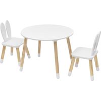 Mobili Rebecca – Table enfant avec 2 chaises MDF blanc marron – Dimensions table H 44 x L 60 x P 60 cm – Pour chambre d'enfants – Assemblage facile