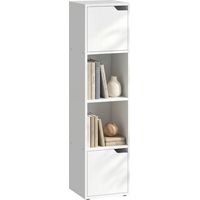Narrow Bookcase, 4-Tier Bookshelf, Storage Cabinet with doors for Living Room, Bedroom, White
