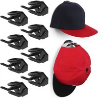 Wall Adhesive Hat Hooks (8-Pack) - Baseball Cap Hat Holder, Minimalist Hat Display, Strong Hold Cap Hooks, Black