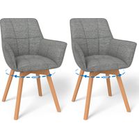 LEWE Lot de 2 Chaises de Salle à Manger Pivotantes avec Accoudoirs, Fauteuil Rembourrée avec Dossier en coton, Gris Foncé