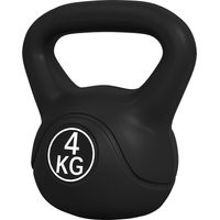 Kettlebell 4kg Plastica e Sabbia Base Piatta Impugnatura 18x12x20 cm Nero