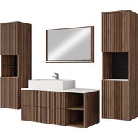 Ensemble de salle de bain Nauta II, Noyer + Marbre blanc
