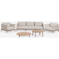 SKLUM Wohnzimmerset mit 3-Sitzer-Sofa, 2 Sesseln und 2 runden Couchtischen aus Akazienholz Olivia Helles Akazienbraun Helles Akazienbraun