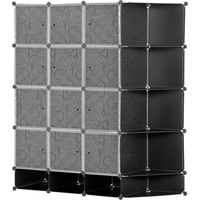 Armario Modular Organizador Portátil con 16 Compartimentos y 2 Barras de Colgar Ropa Negro y Blanco