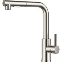 SUNABING Robinet Cuisine, Mitigeur Cuisine avec Douchette Extractible, 2 Modes de Pulvérisation et Pivotante à 360°, En Forme de L Acier Inoxydable Monolevier Robinet Evier – Livré avec Deux Flexibles