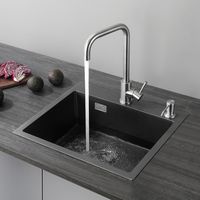 Cecipa Negro Fregadero Cocina un Seno, Fregadero 50 x 45 Sobre Encimera o Encastrado 304 Acero Inoxidable Negro Antracita