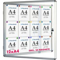 Floordirekt – Tableau d'affichage mural intérieur 94 x 98 cm – Vitrine verrouillable avec porte en acrylique – Tableau blanc magnétique – 12 x A4 avec 24 aimants