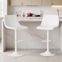 Lot de 2 tabourets de bar, Chaises de bar réglables en hauteur, Chaises de cuisine avec repose-pieds, Chaises pivotantes,Blanc