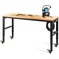 Mophorn Banco de Trabajo de Altura Ajustable 79-104 cm Banco para Taller Escritorio de Tablón de Roble 122x51cm Marco de Acero Mesa de Trabajo con Ruedas Carga de 720kg para Garajes Talleres Oficinas