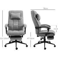 Silla de oficina Vinsetto ergonómica con función reclinable, reposacabezas, reposabrazos, altura regulable y giratoria con reposapiés. Acabado en lino gris claro.