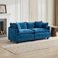 Canapé d'angle Cloud (pouf non inclus), canapé moderne, idéal pour le salon, la chambre et l'appartement, coussin d'assise double couche confortable, tissu chenille respirant, bleu